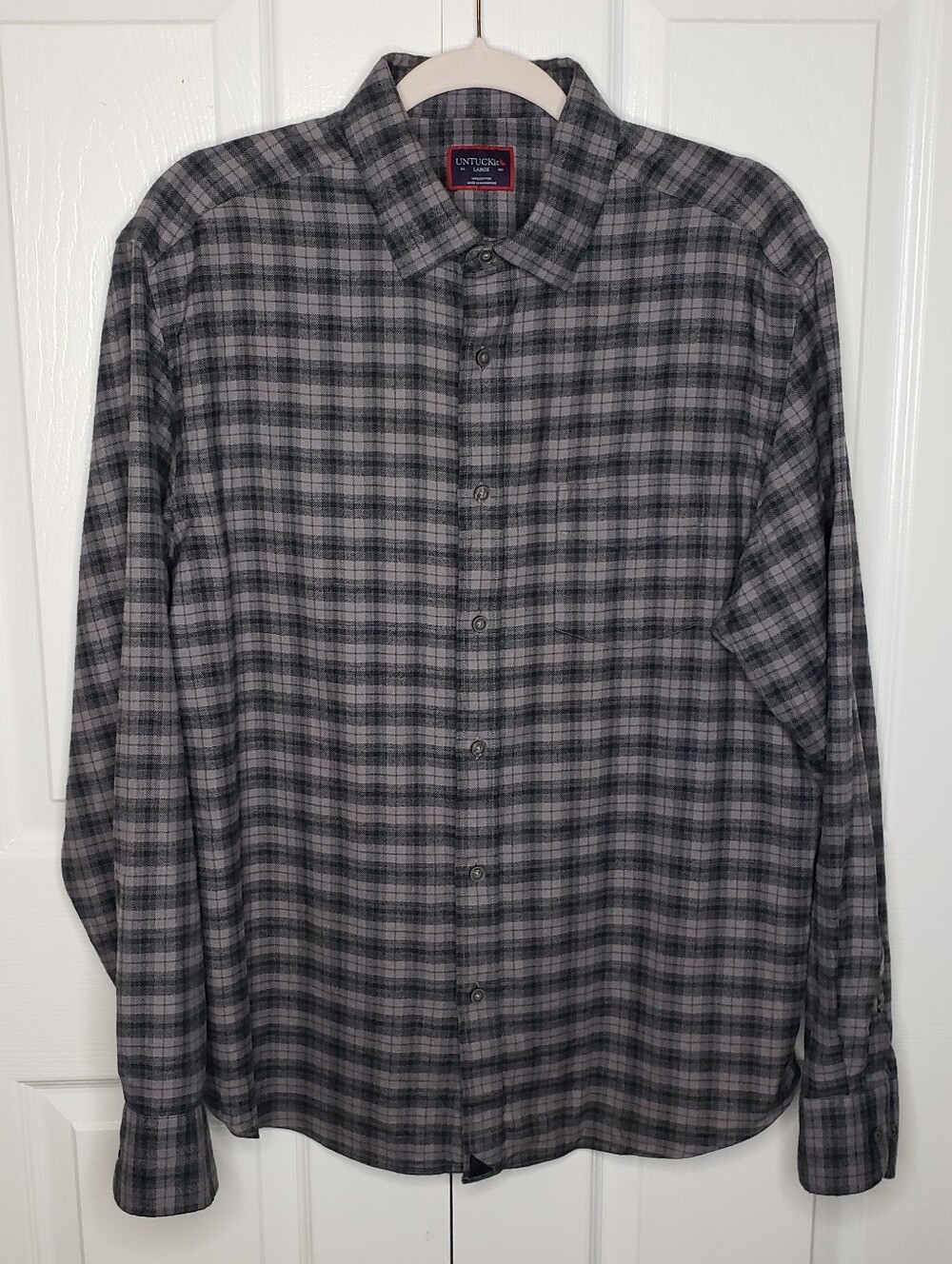 UNTUCKit Men’s Grey Plaid Button-Down Shirt Style Parducci Large Grey Navy Green